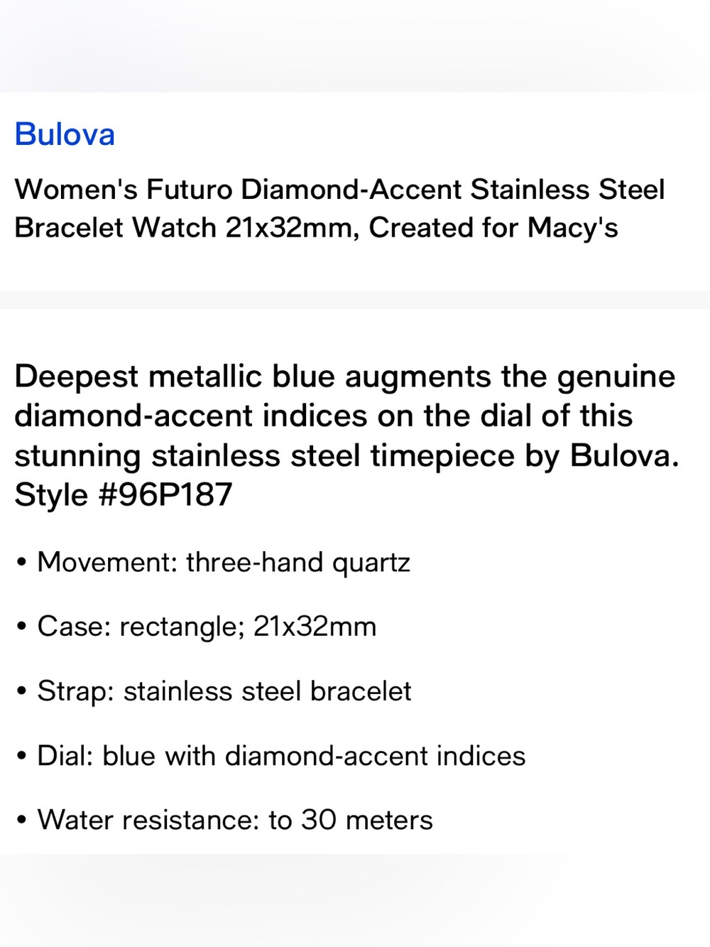 Bulova Watch with Deep Blue Rectangular Dial - Picture 9 of 10